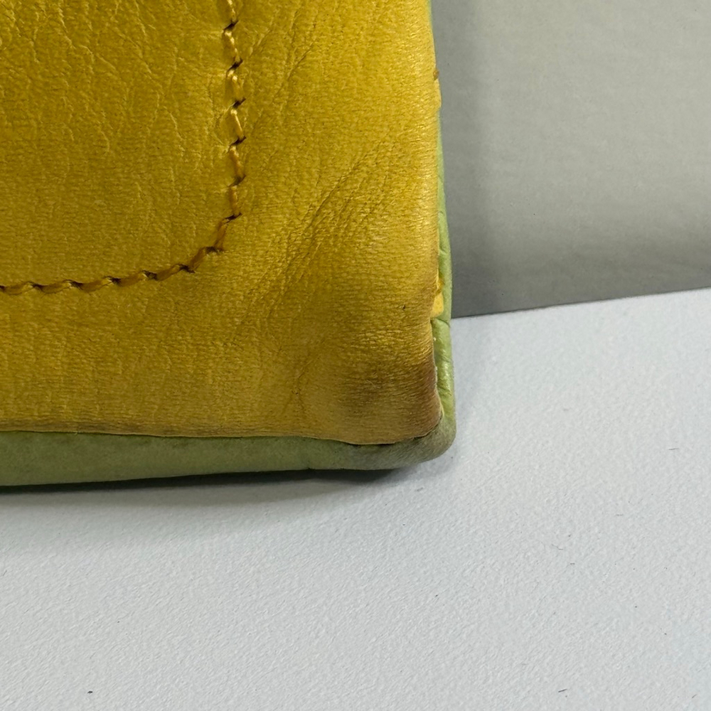 B Makowsky Soft Leather Wallet Green Yellow Colorblock Zip Around Organizer Clut - Picture 5 of 8